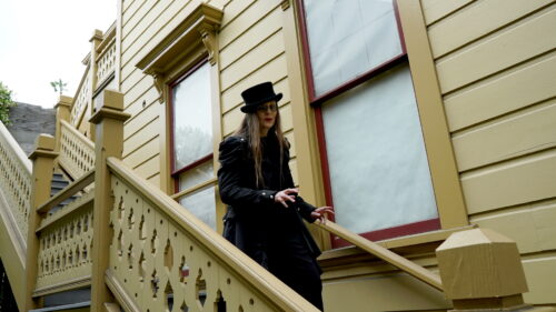 Horror Author Lori R. Lopez At Victorian House Stairs