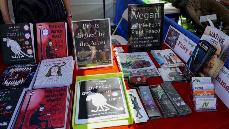San Diego Earth Fair April 2018 - Table of Books, Bookmarks, and Activist Vegan Handouts