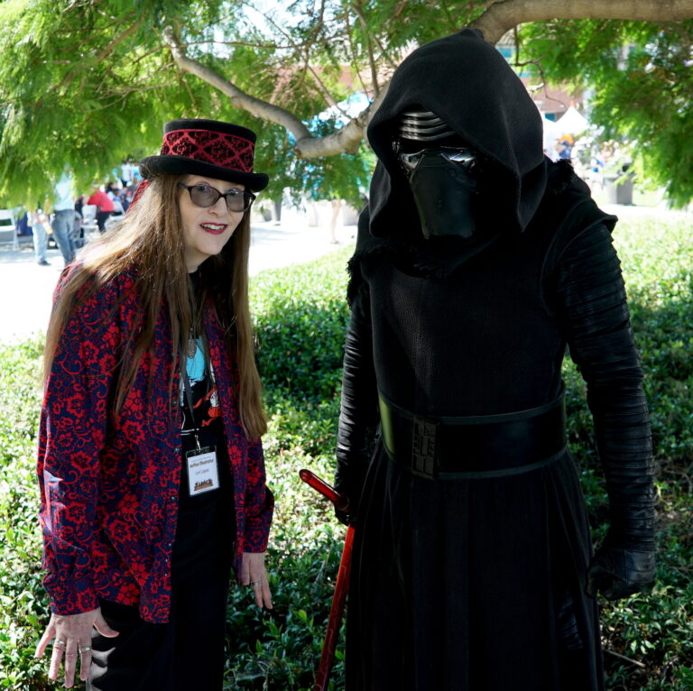 2018 O.C. Children's Book Festival - Horror Author Lori R. Lopez Posing With Star Wars Cosplay Kylo Ren