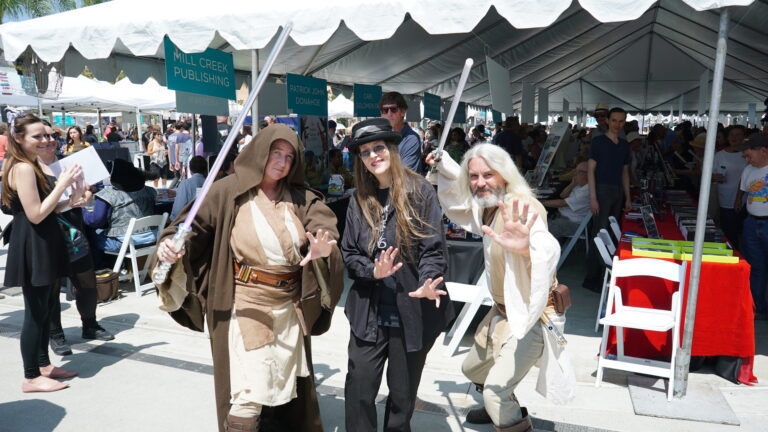 San Diego Festival Of Books August 2018 - Lori R. Lopez posing with Star Wars Cosplay Jedi